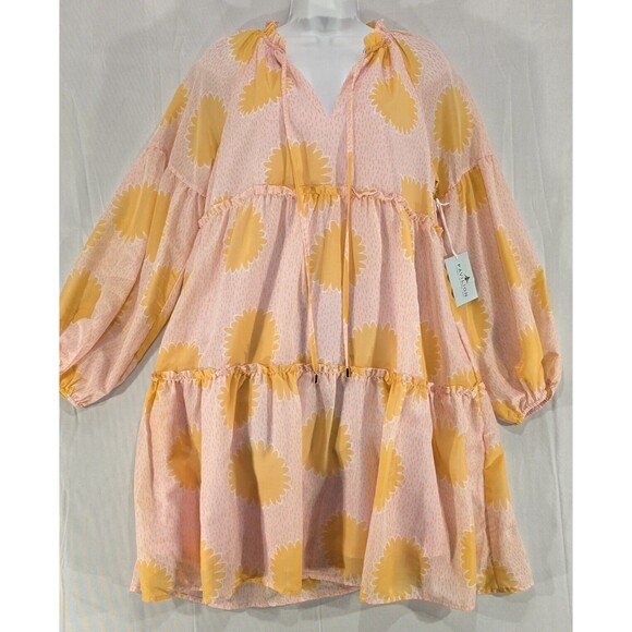 NWT J. Marie Sarah Dress Tiered Babydoll Balloon Slv Pockets Pink Orange Flowy S - Picture 9 of 15